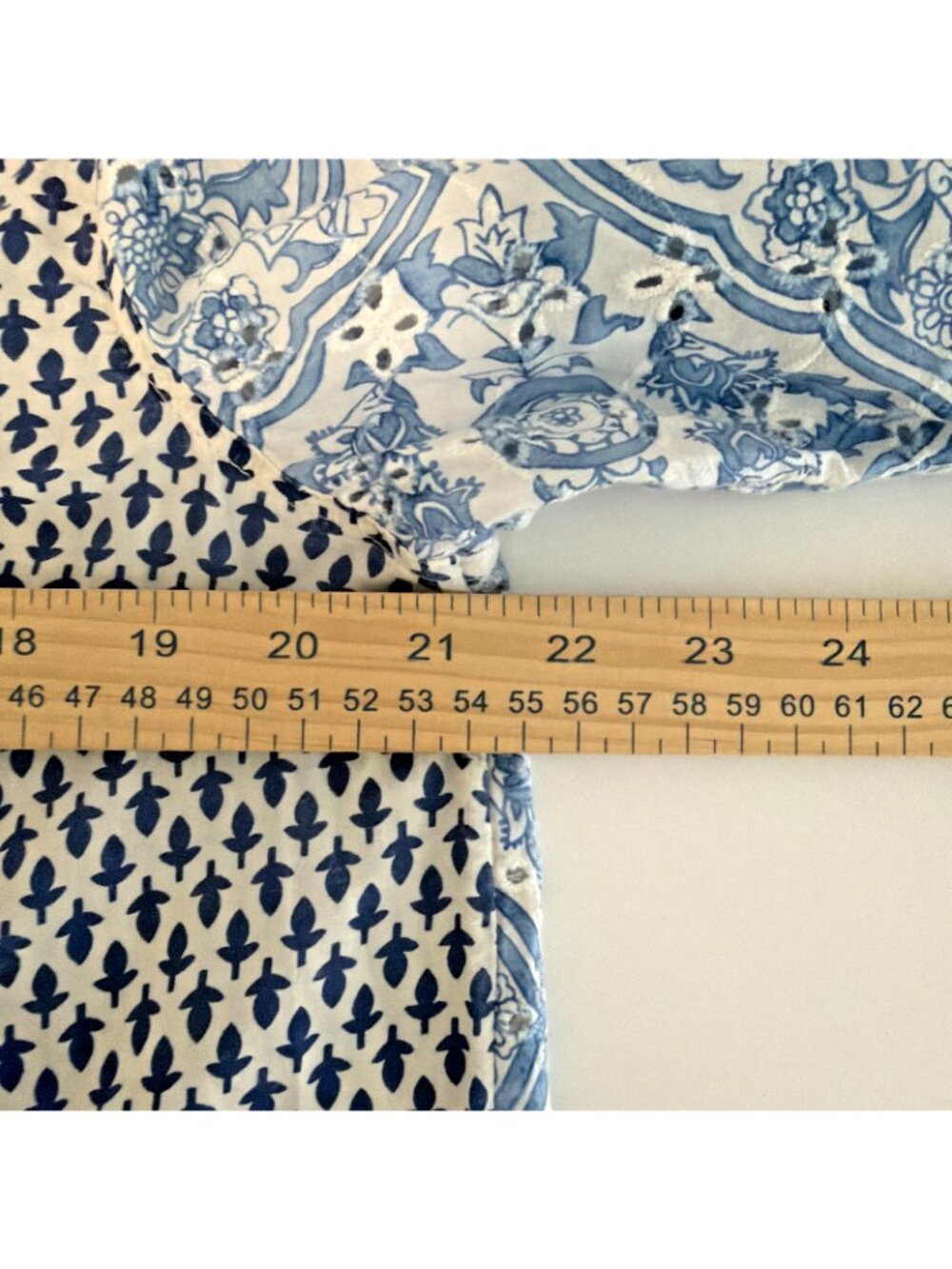 Soft Surroundings Patchwork Prairie Shirt Large Blue Floral Cottagecore Boho - Picture 7 of 11